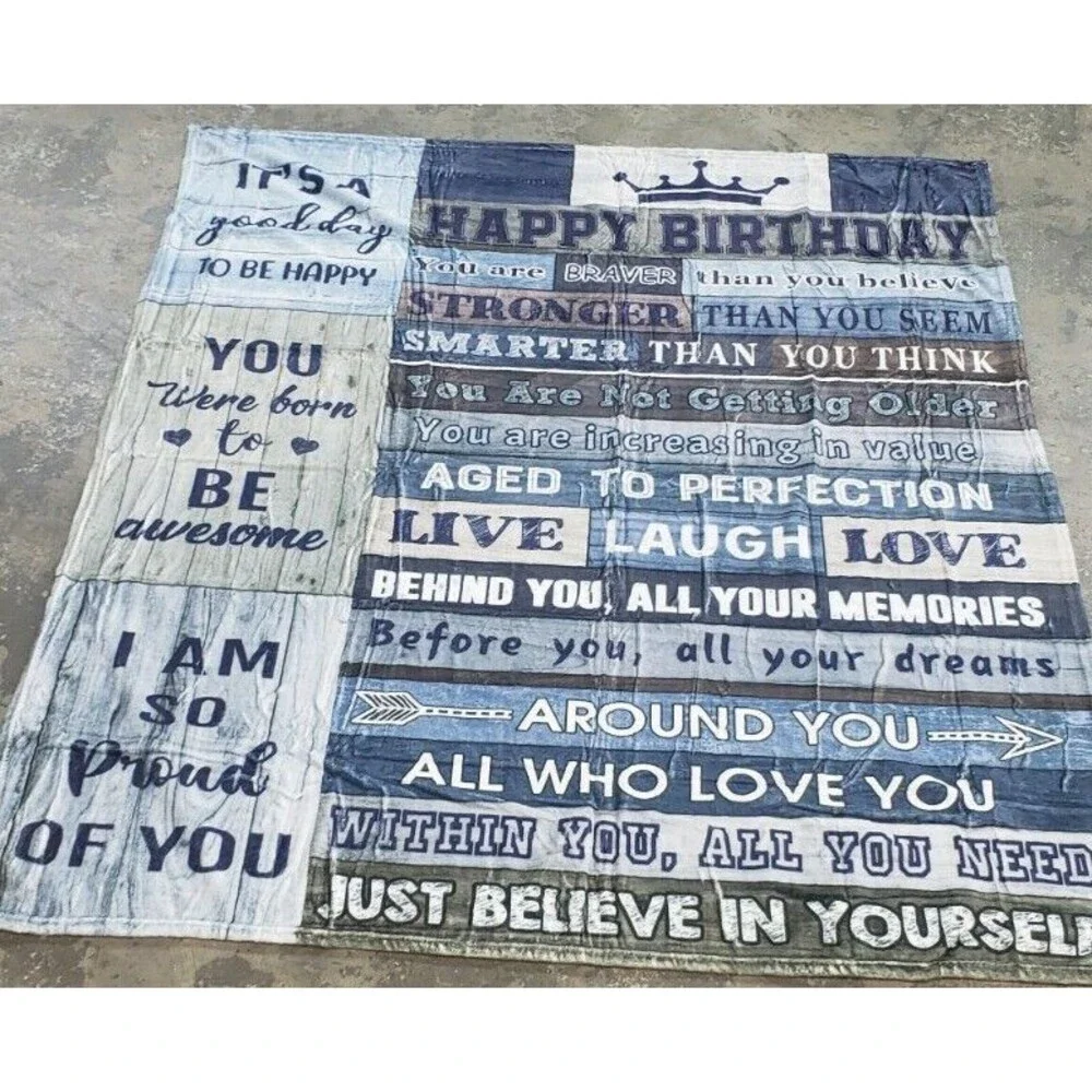 Happy Birthday Blanket blue,gray 50*60. NEW SEALED PACKAGE